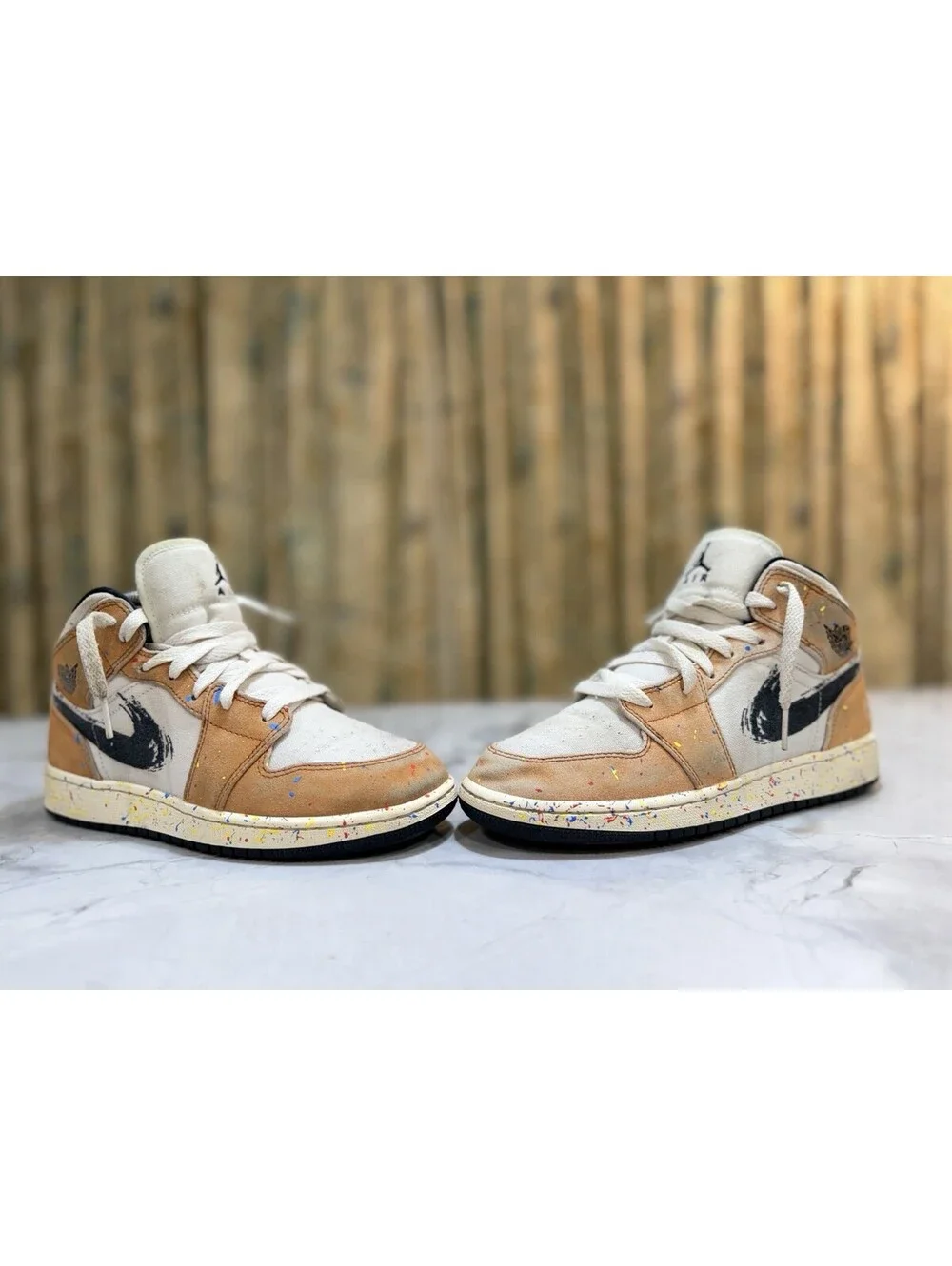 Nike Air Jordan 1 Mid SE Brushstroke Paint Splatter GS 6Y Womens 7.5 DA8006-100